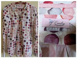 Emily van den bergh Size 38 long sleeve womens polka dot henley shirt blouse - Picture 1 of 19