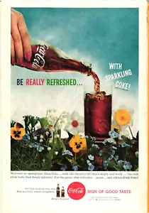 Coca Cola Print Ad BE REALLY REFRESHED Coke in Flower Garden c1959 - Picture 1 of 1