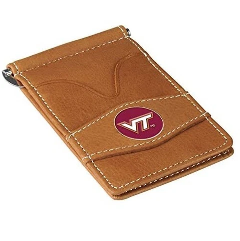 NCAA Virginia Tech University Hokies CASH-CLIP CARD PLAYER'S WALLET tan leather Cover