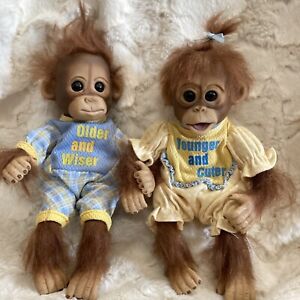 Twins Ashton Drake Baby Monkey Orangutan Wispy Hair Soft Posable Older Wiser