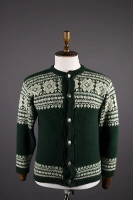 Cárdigan de esquí tejido a presión vintage de lana Fair Isle verde NORDSTRIKK suéter talla 50 Foto 1 de 4