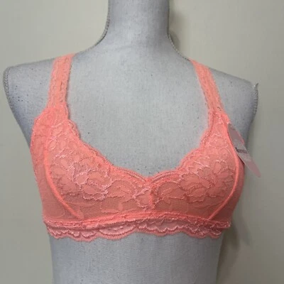 1 Anemone Women Lace Bralette Sexy Bra Floral Lingerie Racerback S/M Coral - Изображение 1 из 4