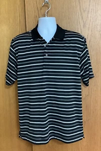 HERREN GRÖSSE L "PGA TOUR" SCHWARZ GESTREIFT POLO KURZARM GOLF FREIZEIT SHIRT - Bild 1 von 4