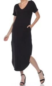 White Marck Women’s Short Sleeve- V Neck Maxi Dress Black Size XL - Picture 1 of 8
