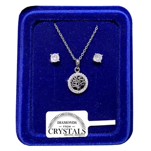Collana Albero Orecchini pl.oro Bianco 18k con Cristalli Zirconi A9 - Foto 1 di 5