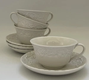 Wedgwood Ralph Lauren Claire Flat Cup and Saucer Set Discontinued Set of 4 Mint - Picture 1 of 8