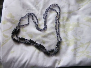 Large Vintage Faceted Amethyst & Black Glass Necklace 60" - Picture 1 of 6