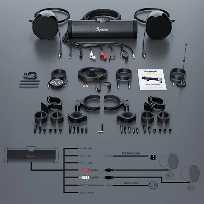 Waterproof Motorcycle Stereo 8 Speakers Audio System Bluetooth 300W Amp FM Radio - Image 1 of 4