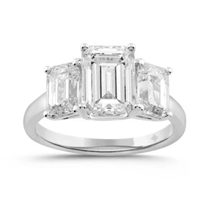 5 cttw Lab Grown Emerald Diamond Three Stone Engagement Ring 14k White Gold - Picture 1 of 4