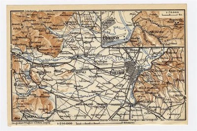 1928 ORIGINAL VINTAGE MAP OF VICINITY OF TURIN TORINO PIEDMONT / ITALY - Image 1 of 3