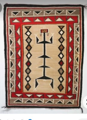 5x8 Ft Handwoven Kilim Wool Navajo Rug Style Yei Bi Chei Tribal People Tapestry - Image 1 of 4