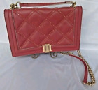 I-N-C Red Quilted Triangle Studded Chain Strap Gold Medallion Logo Flip Purse