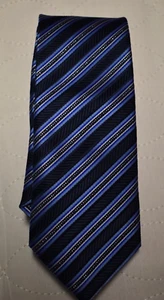 Men's Tie BLACK BLUE 100% SILK Striped SILVER Metallic Sparkle - Picture 1 of 4