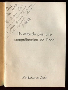 Jeanne Ranay essai d'une meilleure compréhension de l'Inde. envoi et autographe - Bild 1 von 2