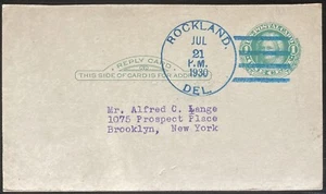 POSTAL REPLY CARD~1930 ONE CENT~ROCKLAND, DELAWARE - Picture 1 of 2