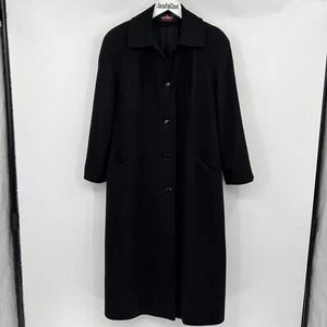 Alorna Vintage Long Black 100% Wool Parka Coat Button Women’s Size 6 Petite - Picture 1 of 9
