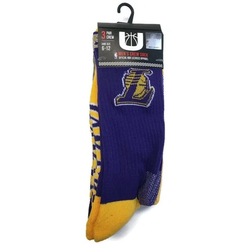 NBA Los Angeles Lakers Mens 3 Pack Of Crew Socks Purple Gold Grey Shoe Size 6-12 Cover