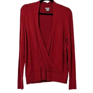 Ann Taylor women's size L red v neck faux wrap long sleeve sweater - Picture 1 of 8