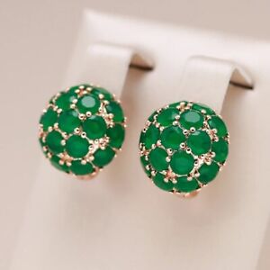 Luxury Green CZ Earrings 585 Rose Gold Round Women lady girl gift Party jewelry