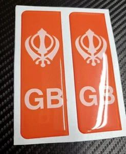 2x Orange Sikh khanda Gel Resin Number Plate Decals Badges Stickers 3d Domed - Picture 1 of 2