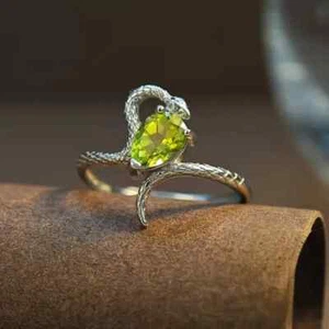 Lab-Created Shiny Olive Green Peridot Snake Design Fashionable Ring For Women's - Picture 1 of 8