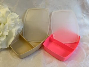 Tupperware Divided Dish Container With Lids Set of 2 Yellow 813-4 Lunch To Go - Picture 1 of 1