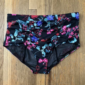 Torrid Womens Plus Size Swim Bottom Brief Black Pink Blue Tropical Size 3 / 3X - Picture 1 of 4