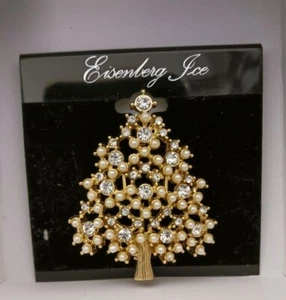 Festive, Decorative Holiday Brooch, Golden Tree with rhinestones Lapel Pin, new - Picture 1 of 5