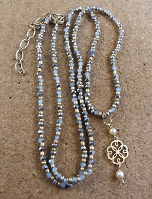 New Gray/Blue Quartz Crystal Beaded Gold-tone 25-28" Pendant Necklace #245 - Image 1 of 4