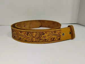 Vtg Tooled Leather Belt Sz 34 Acorn Leaf Yellowstone Park Wyoming No Belt Buckle - Picture 1 of 11