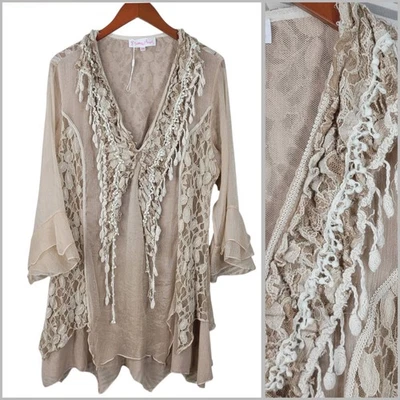Pretty Angel Crochet Tunic Top 3X Artsy Fairy Lagenlook Layered Lace Whimsigoth  - Image 1 of 4