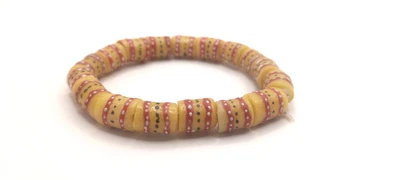 African Krobo Beaded Bracelet, Hand Painted Recycled Glass Powder Beads - Image 1 of 4