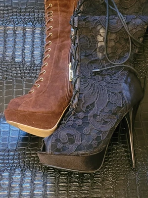 New Women's Black Lace Stiletto High Heel Boot  Over Knee Size 8.5  Lot Brown - Image 1 of 4