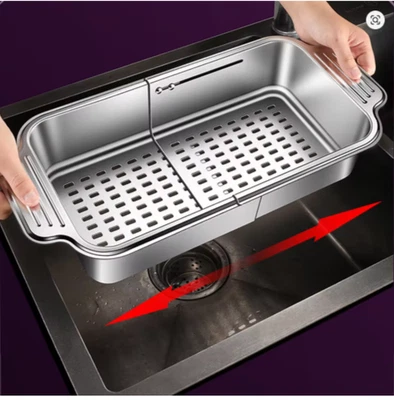Cesta de filtro de fregadero telescópica de acero inoxidable ajustable para platos de pasta de frutas Foto 1 de 4