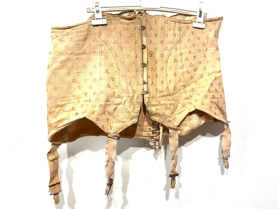 Ancien Corset Gaine Guêpière Porte Jarretelle Rose époque 1920/40 - Photo 1/4