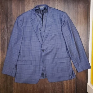 Tommy Hilfiger Suit Jacket Blazer Coat Mens 46 R Ethan Blue Plaid Business - Picture 1 of 12