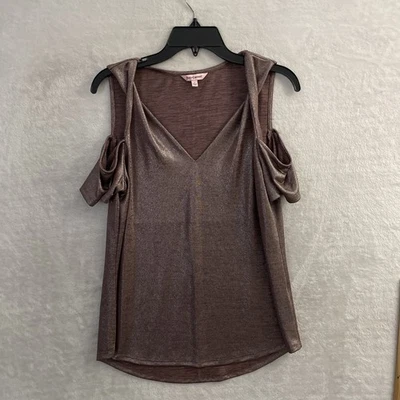 Blusa Top Mujer Juicy Couture Marrón Sólido Grande Poliéster Manga Hombro Frío Foto 1 de 4