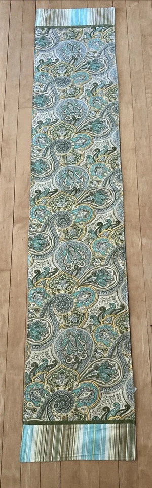 Waverly Table Runner Pastel Green Blue Paisley & Stripe Pattern 14 X 72” EUC - Image 1 of 4