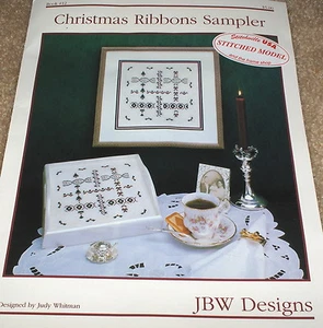 "Christmas Ribbons Sampler" Noel / Trees / Wreaths Beaded Cross Stitch Kit 8" - Picture 1 of 2