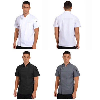 Unisex Men Women Tops Stand Collar Coat Hotel Jacket Lightweight Chef Apparel - Image 1 of 4