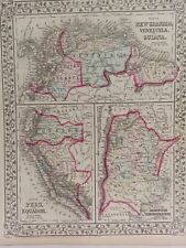 1873 Mitchell's Atlas Map of New Granada Venezuela Guiana Peru Argentina Ecuador