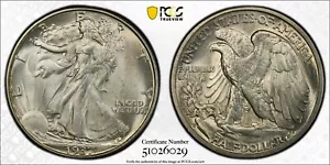 1937 D WALKING LIBERTY HALF DOLLAR PCGS MS64 EXCELLENT FROSTY WHITE SATIN LUSTER - Picture 1 of 9