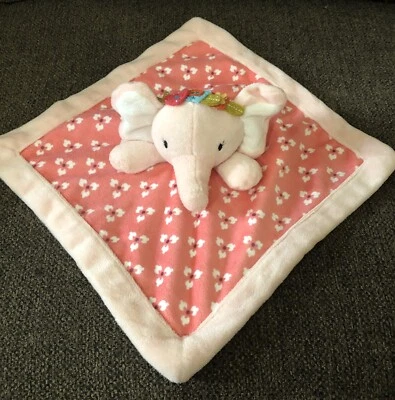 Manta de seguridad Levtex Baby Elephant Lovey rosa floral blanco estampado juguete de peluche Foto 1 de 4