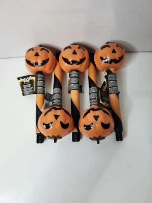 Halloween Pumpkin Themed Solar Stake Lights 14 x 2.5-in. Set of 5 NEW - Image 1 of 2