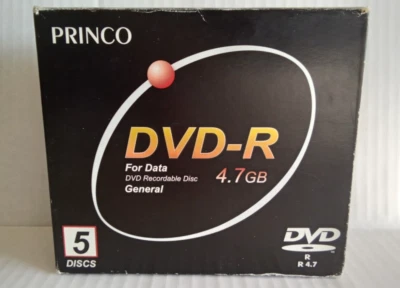 Pack of 5 DVD-R Discs 4.7GB Jewel Cases Blank Recordable PRINCO Brand New Sealed - Image 1 of 4