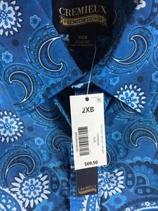 Cremieux Premium Denim Shirt Mens 2XB Blue Paisley Stretch Button Long Sleeve - Picture 1 of 5