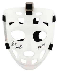 Bernie Parent Signed White w/ Black Straps T/B Hockey Goalie Mask w/HOF (SS COA) - Picture 1 of 1