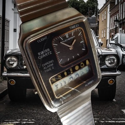 bucherer винтажные аналоговые цифровые часы редкая!! 2 секундомера будильник 2006-24060 - Изображение 1 из 4