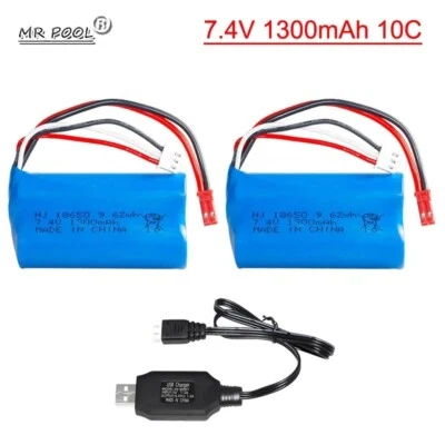 2x 1300mAh 10C 7.4V Li-ion Battery JST Plug & Charger for RC Car Off Road Truck - Image 1 of 4
