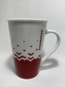 Starbucks Red Coffee Latte Mug Cup Valentines Chevron Hearts Large 22 oz. - Picture 1 of 12